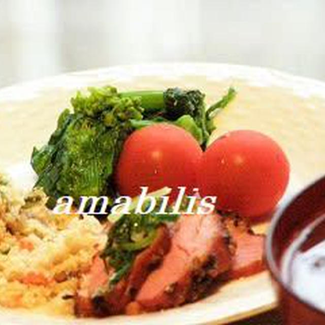 鴨肉のコンパクトな定食