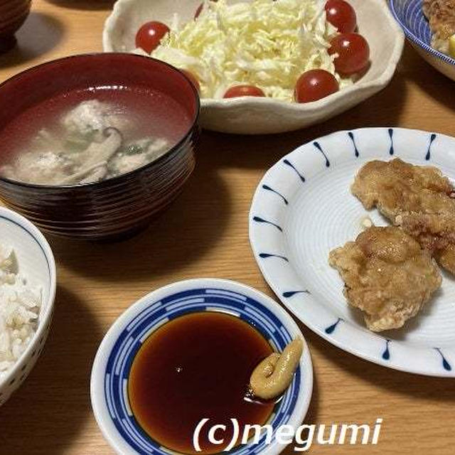 久しぶりの鶏の肉から揚げは鶏肉団子のスープ添え