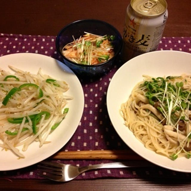 シメジとピーマンのアンチョビスパゲティ