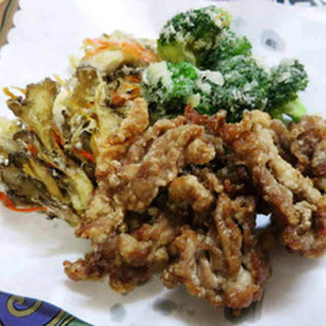 舞茸、ブロッコリーと豚肉のかき揚げ