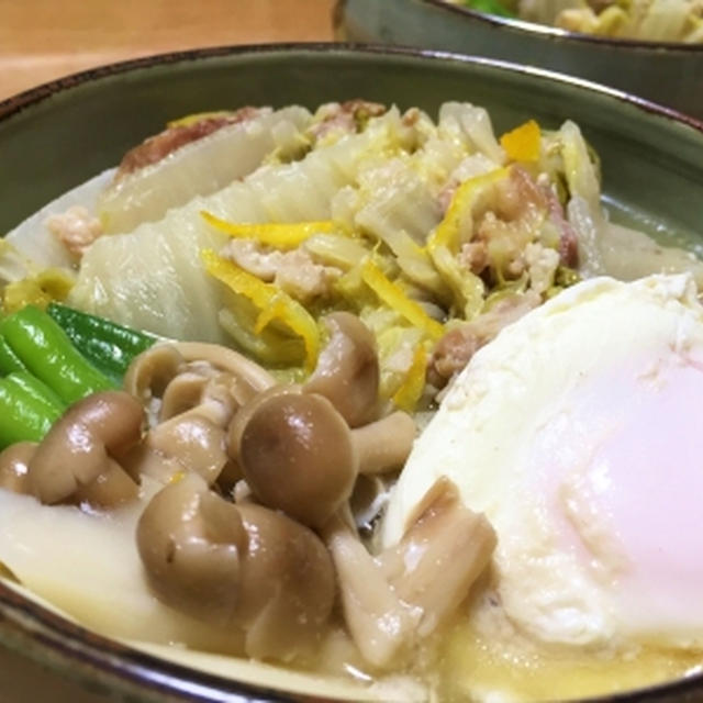 干した白菜と豚肉をミルフィーユ仕立てにして煮て♪