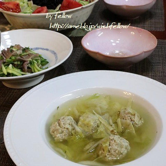 ◆鶏団子のごぼうスープと砂肝のピリ辛和え♪