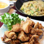 鶏のから揚げ、エノキと豆もやしの中華炒め