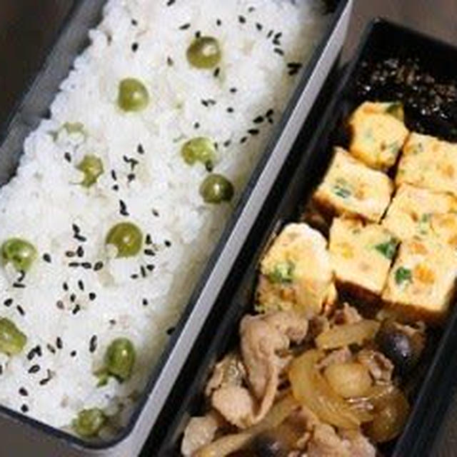 12月21日　　グリンピースごはんと豚肉の甘辛炒め弁当