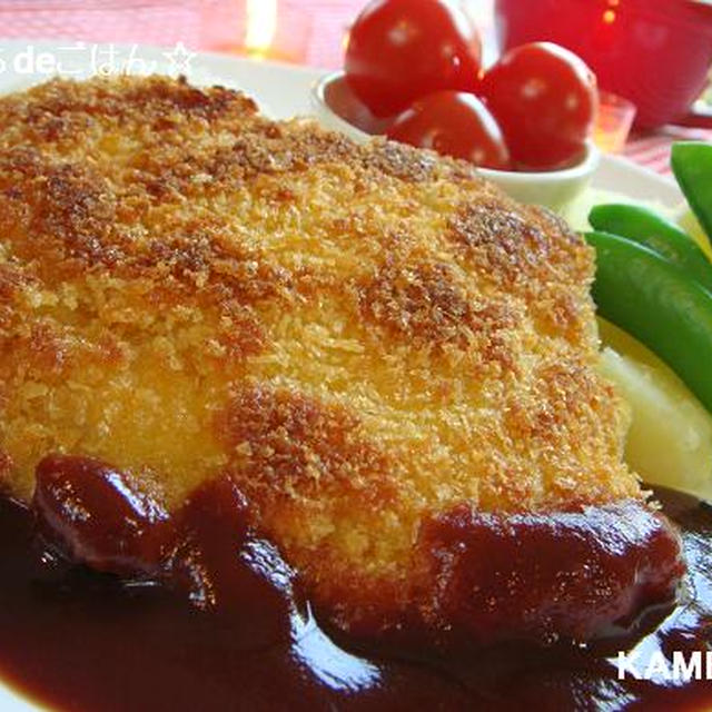 鶏むね肉 de ビッグチキンカツ♪ちょっぴりの油で?☆
