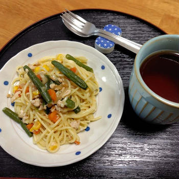 鶏挽肉と野菜のパスタ