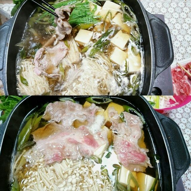 寒いから豚つゆしゃぶたっぷりの長ねぎを入れて豚しゃぶあごだし+鰹節+昆布...