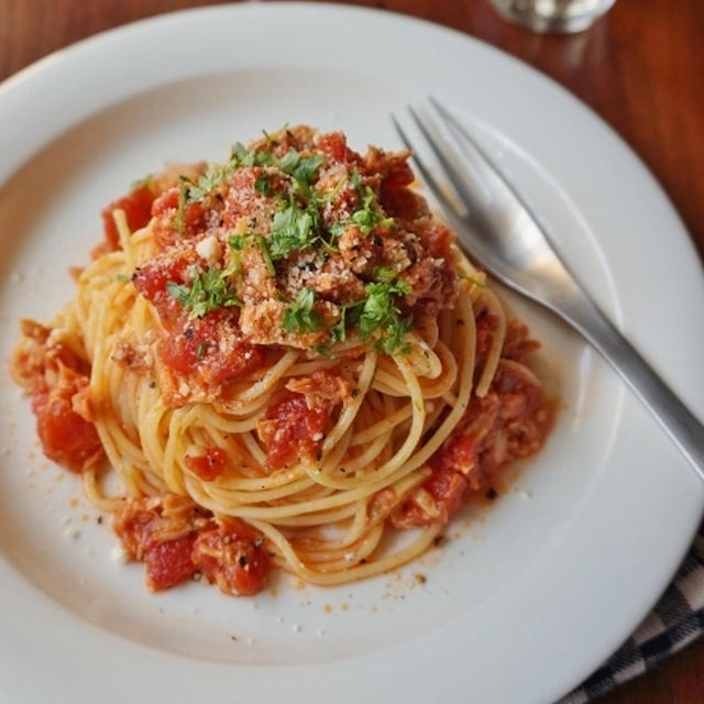 娘の大好物♡万能トマトソースのスパゲッティ