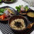 鰹の刺身巻き、鰹丼、水菜のサラダとお味噌汁（Oceanic Bonito Roll, Oceanic Bonito with Rice,  Potherb Mustard Salad, and Miso Soup）