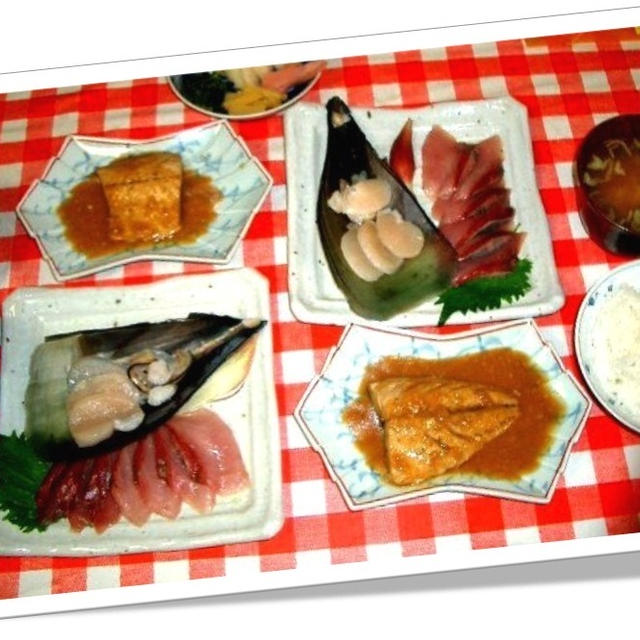 刺身と鯖の味噌煮