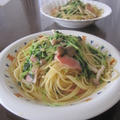 豆苗とベーコンのパスタ