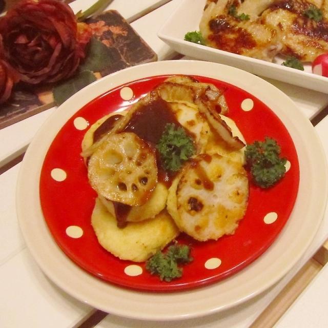 レンコンの豆腐おからバーグ＆手羽先のジンジャーはちみつ焼き♡