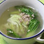 365日汁物レシピＮo.178「チンゲン菜のそぼろ中華スープ」