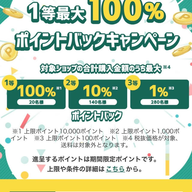 7/20限定　楽天　1等最大100%ポイントバックキャンペーン　