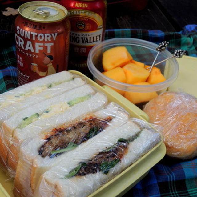 ハンバーグサンドと卵サンドを持って☆小春日和に秋の遠足♪
