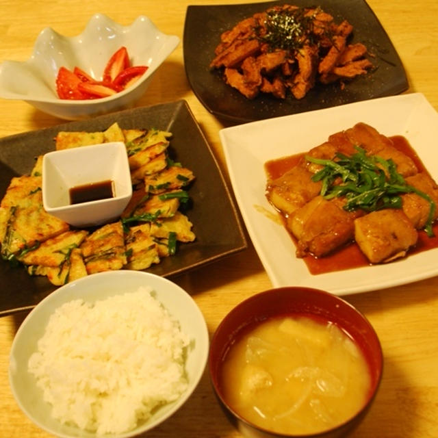 昨夜は厚揚げの肉巻き照り焼きなど～