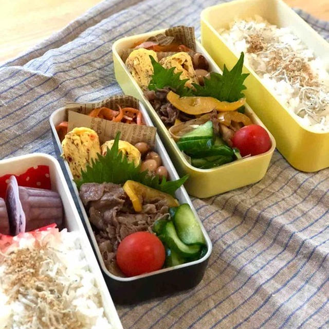 【 JKと夫2人分のお弁当✳︎牛肉炒め 】