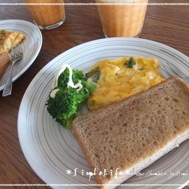 今朝の朝ごはん☆パセリオムレツと玄米パンで