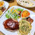 『簡単付け合せパスタ　"永谷園パキット"　でハンバーグプレート』
