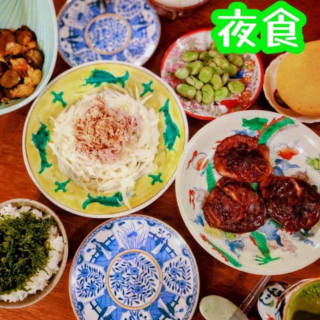 さつま美人のどんこ蒸し焼き そら豆塩茹で　　夜食　