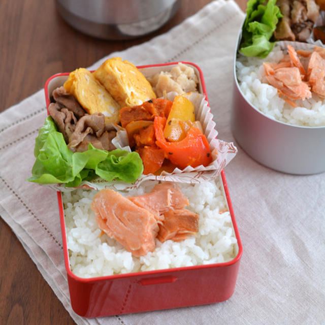 今日のお弁当。（副菜は作り置き）
