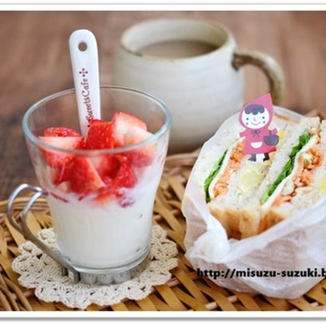 残りおきと玄米パンでサンドウィッチの朝ごはん