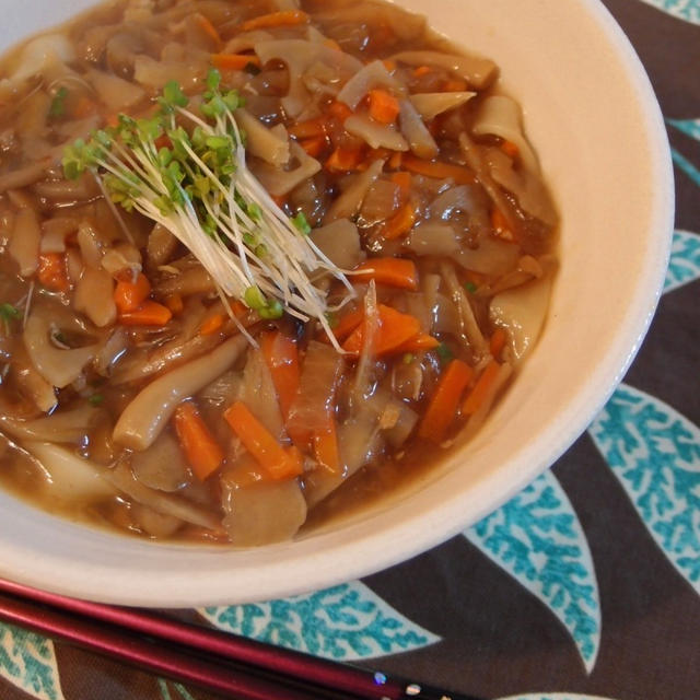 きのこと蓮根のあんかけうどん