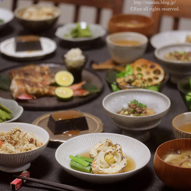 【献立】めばるの塩焼きと、森嘉さんのひろうすの炊いたんと、里芋のそぼろあんかけなどなど。～魚の日、宴になりがち～