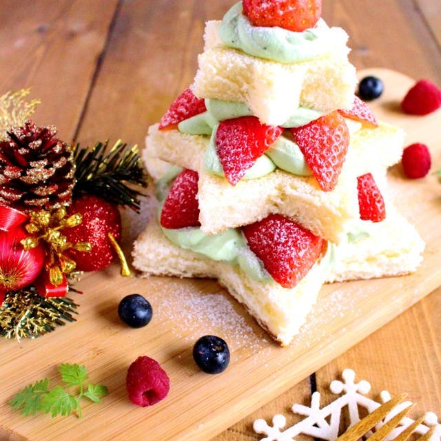 簡単＊子供と作れる＊抹茶クリームのツリーケーキ【レシピ公開されました】