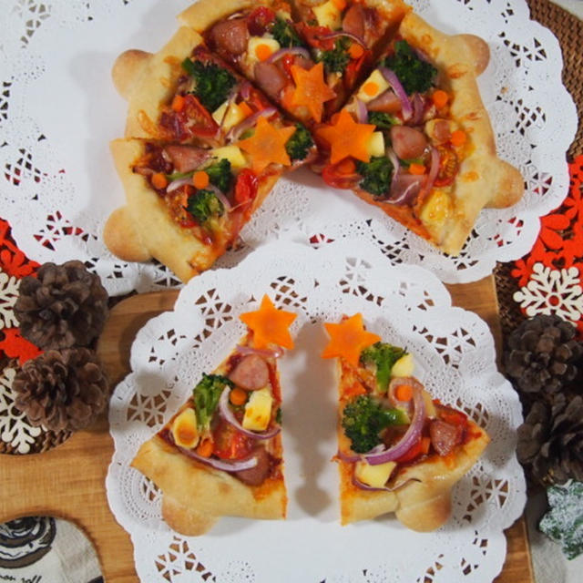 【レシピ】パン生地でクリスマスツリーピザ