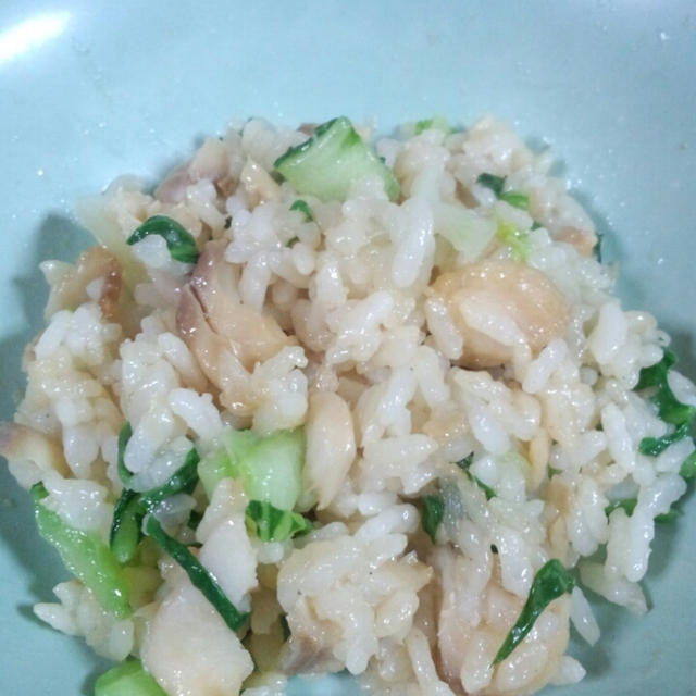 白身魚と青梗菜の炒飯
