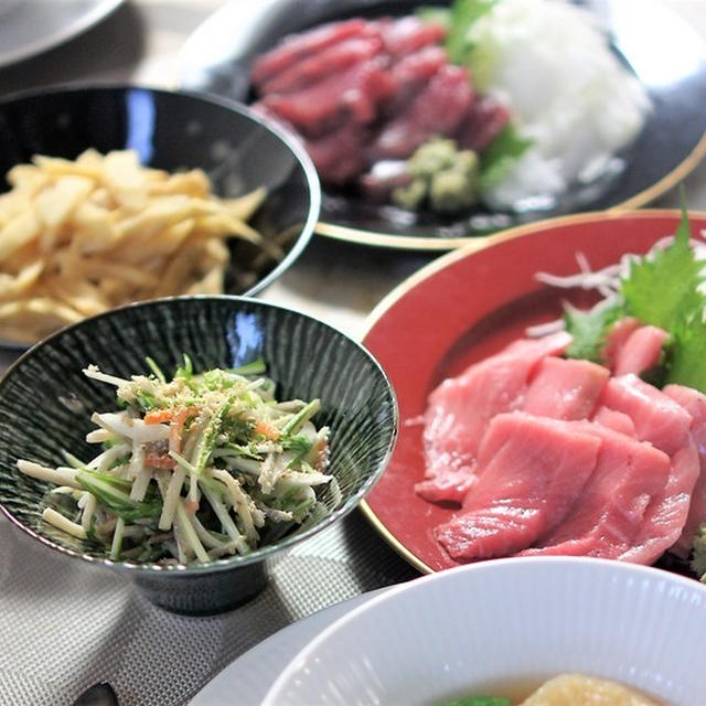 築地魚河岸のお刺身と牛タンのスープ煮♫
