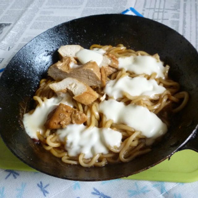 ポン酢で鶏チャの焼きうどん