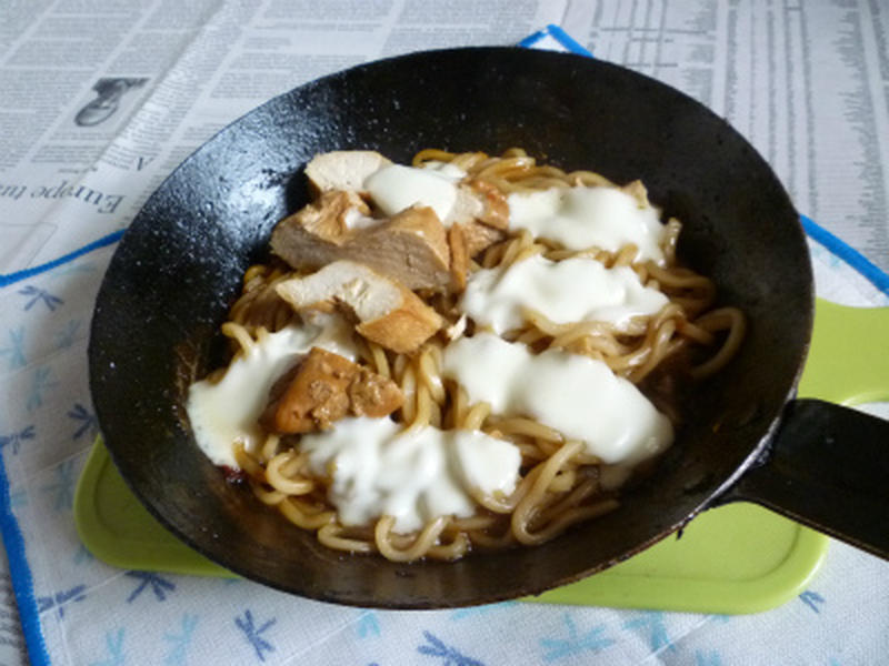 ポン酢で鶏チャの焼きうどん