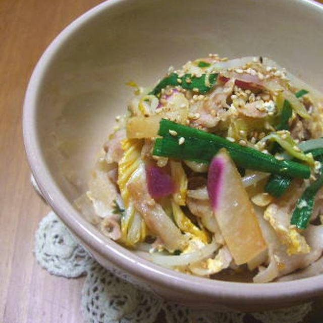 白菜の切り漬けのピリ辛中華炒め