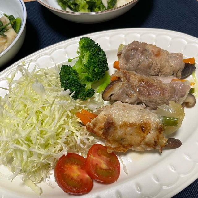 豚肉の野菜巻き&粕汁が美味しい〜♡