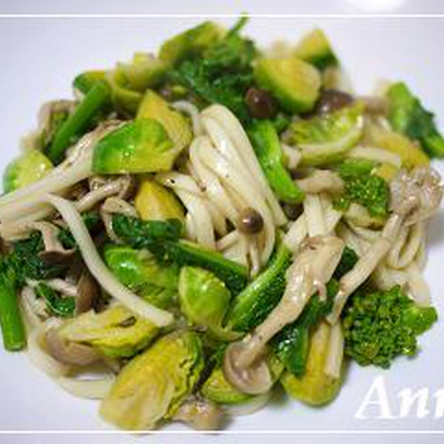 ☆菜の花＆芽キャベツの焼きうどん：永谷園「こしの極」☆
