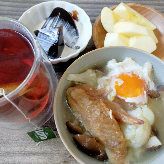 スープがメインの朝ごはん♪コストコロティサリーチキンリメイク(*´艸｀*)コンブチャも！