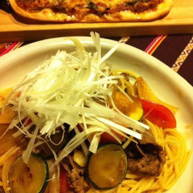 牛肉とズッキーニの和パスタ