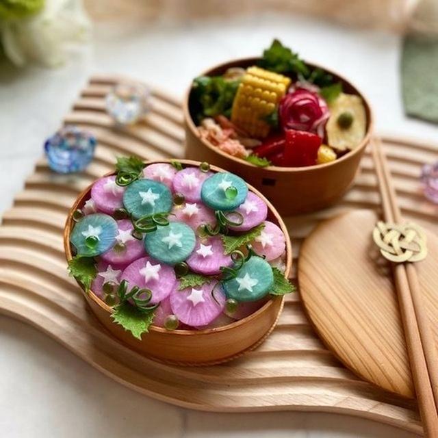 素敵アイディアです！【朝顔ちらし寿司で７月最後の夫弁当！】