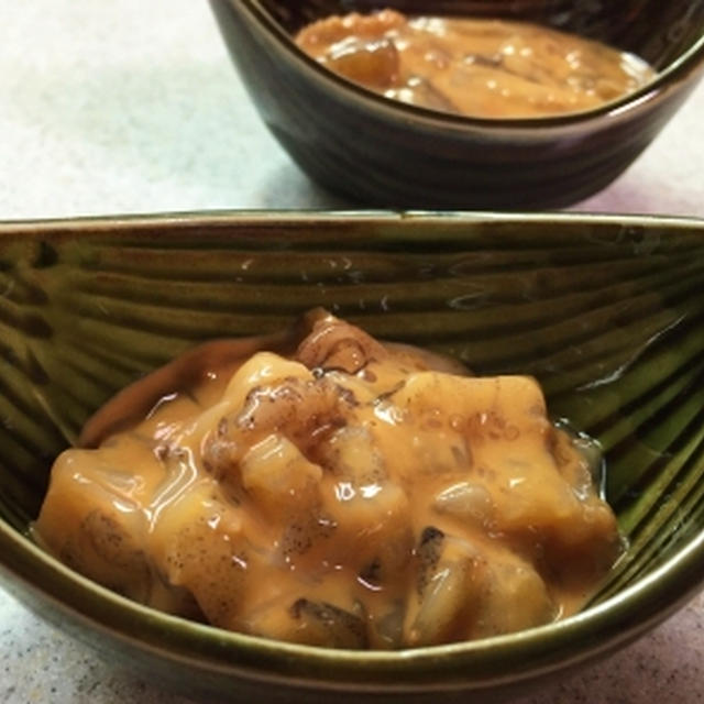 塩麹で作った塩辛＆庭の大葉を沢山入れてイカ刺し♪