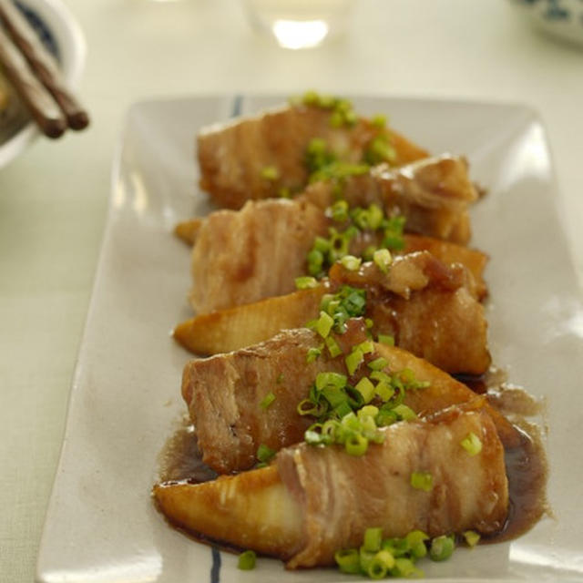豚バラ巻きたけのこの照り焼き
