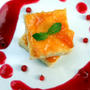 Lemon Baked Cheesecake with Red Currant Sauceレモンベイクドチーズケーキとアカスグリソース
