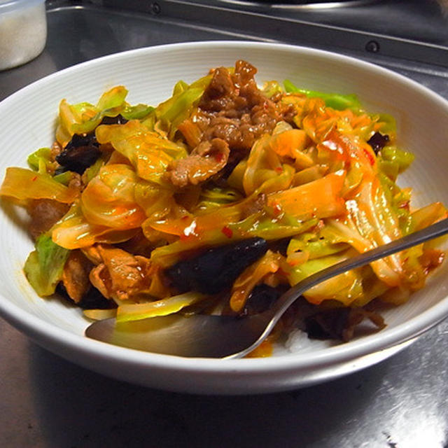 ブタとキャベツの豆板醤炒め丼