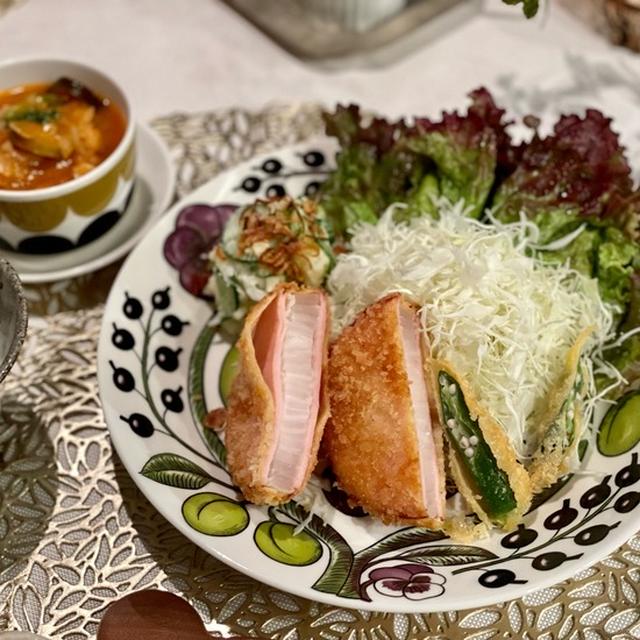 玉ねぎサンドハムカツプレートの夜ごはん