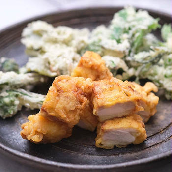 鶏天と山菜天ぷら