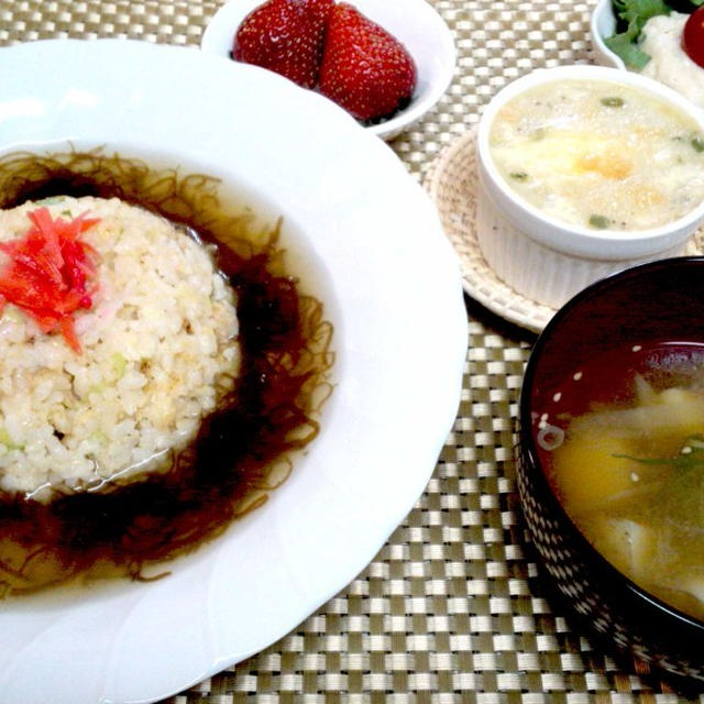 こりゃ旨い！もずくあんかけチャーハン de 夕食　＆　家庭訪問で褒めて頂いた豆漢の取組み！？