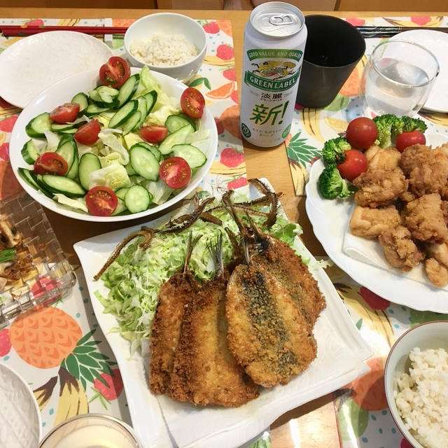 【胸焼き注意】揚げ物三昧！から揚げとイワシのフライにはビールがほし～い！