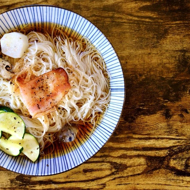 【節約レシピ】リッチープ！焼き夏野菜のぶっかけそうめん