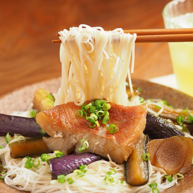 赤魚と茄子の煮魚そうめん、レシピブログ×クリンスイ連載